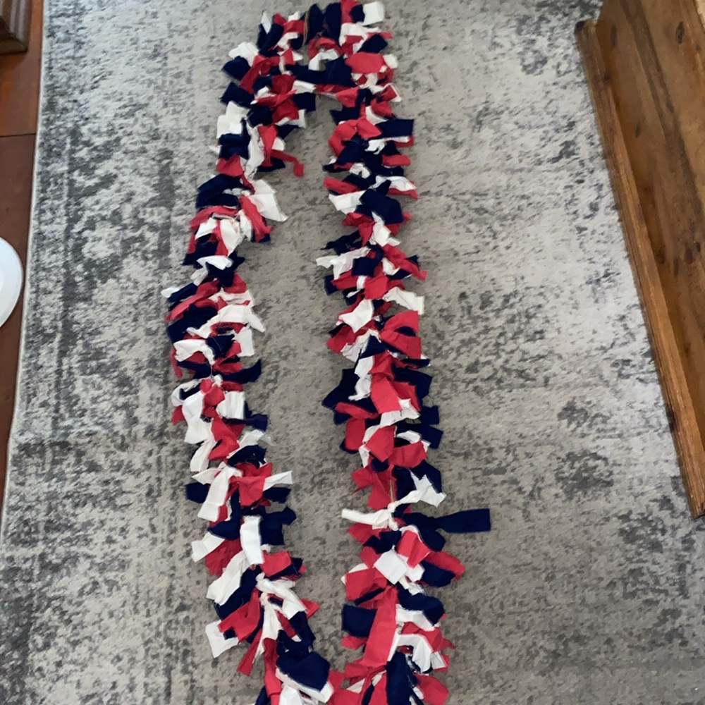 Patriotic Red, White, and Blue Fabric Scraps Garlands - Handmade Bundle of 2 - Picture 3 of 3